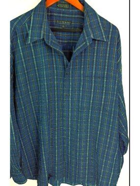 Domani XL Mens Blue Black Plaid Comfort Shirt